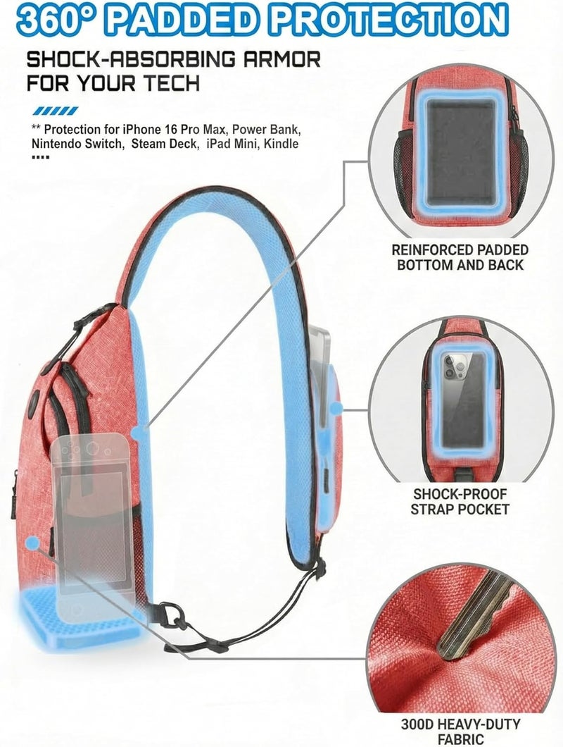 VPBAGE Store Structured Sling Backpack with Oversized Strap Pocket (Fits Power Bank) - Heavy Duty Water Resistant Crossbody Bag for Tech & Travel - Thick Padded Bottom Anti-Theft Daypack (Fits Tablet/Console) - Image 3
